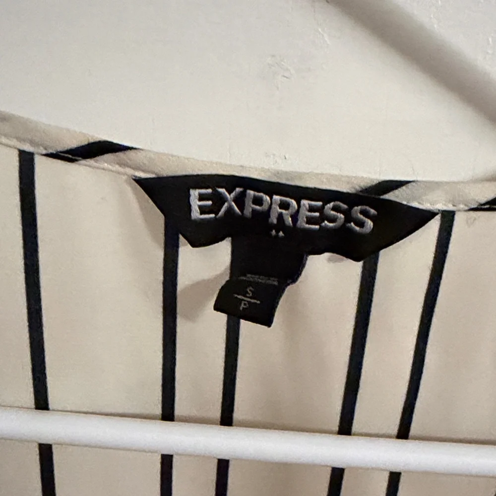 Express Women's Black and Cream Striped Blouse - Picture 2 of 4